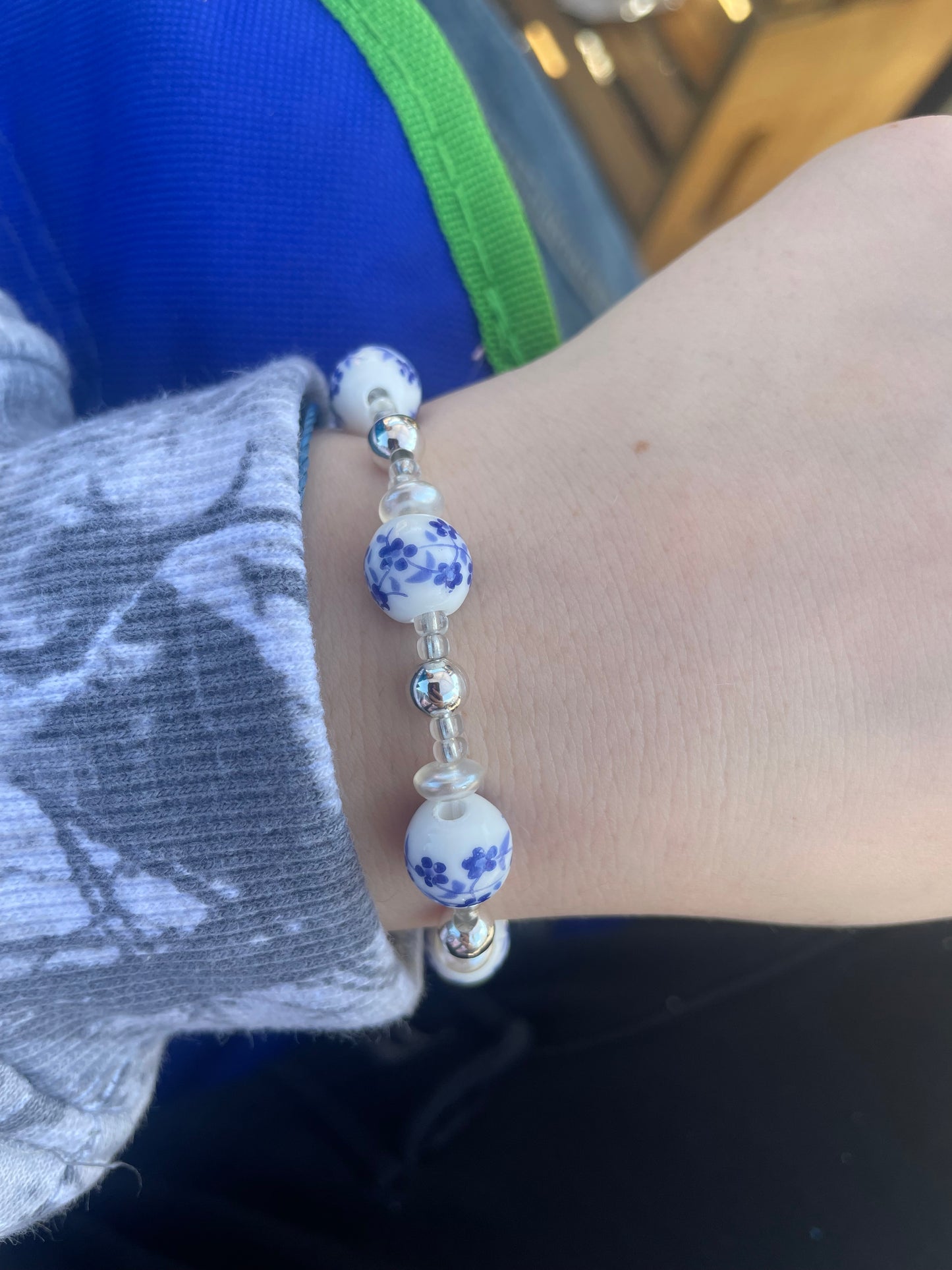 Pearl floral silver bracelet