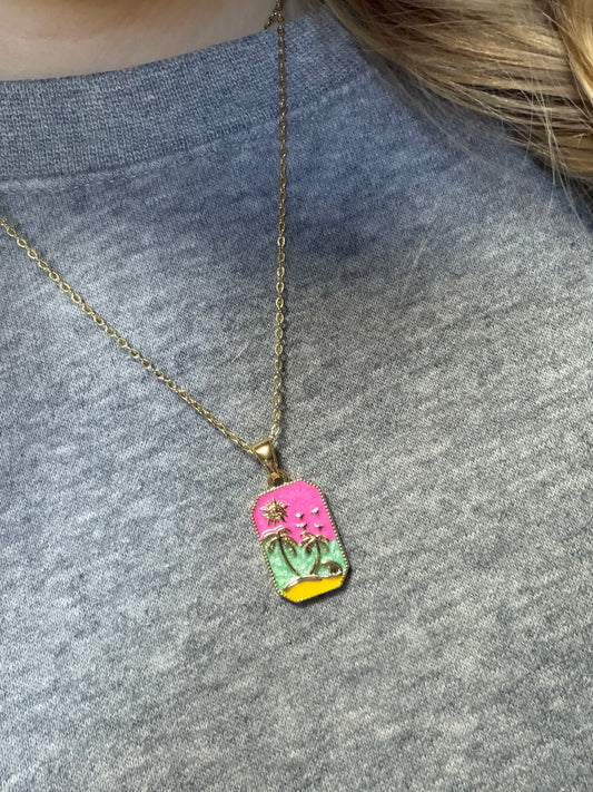 Palm tree non tarnish charm necklace