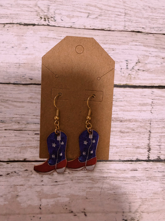 Red white and stars boot earrings