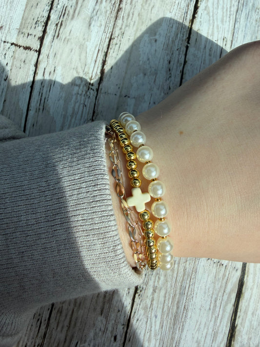 White cross and pearl no tarnish set (2)