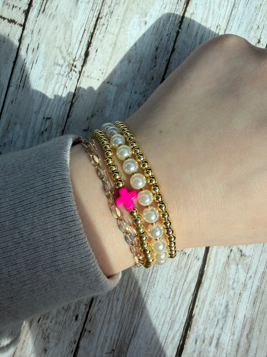 Pink cross non tarnish bracelet set (3)