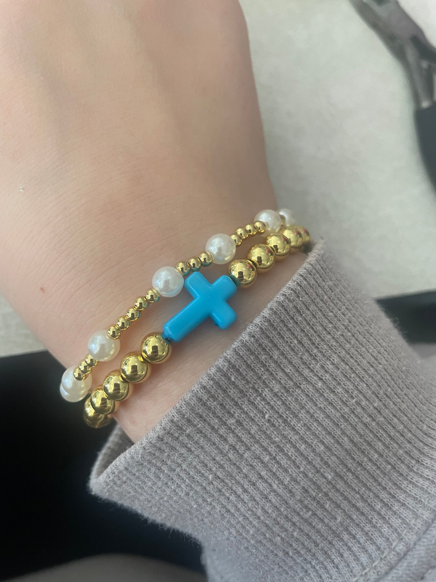 Blue cross ocean pearl set