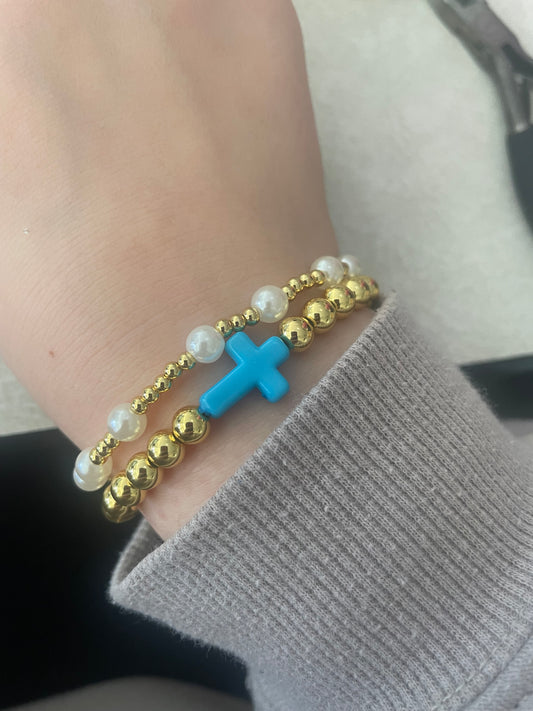 Blue cross ocean pearl set