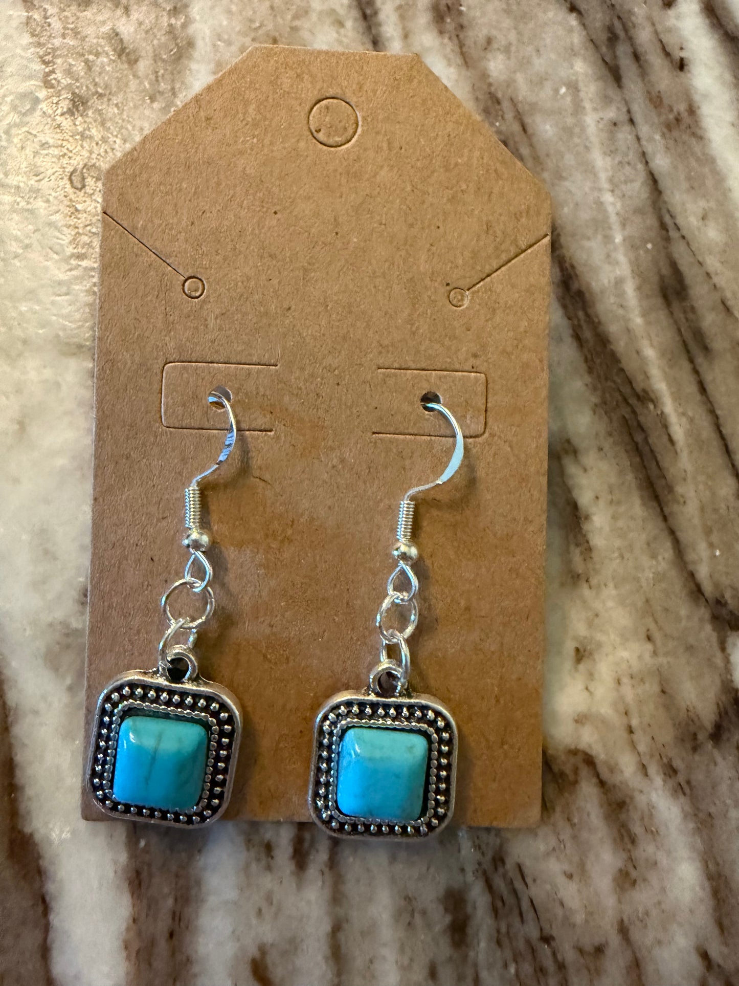 Turquoise square sterling silver earrings