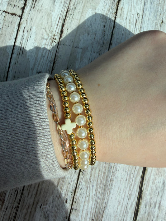 White cross non tarnish bracelet set (3)
