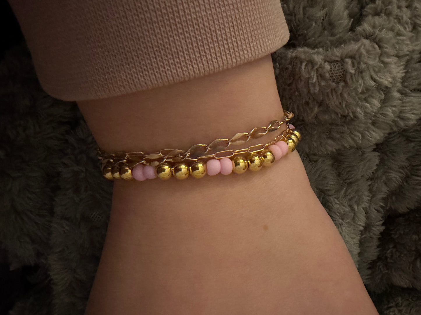 Double pink gold non tarnish bracelet