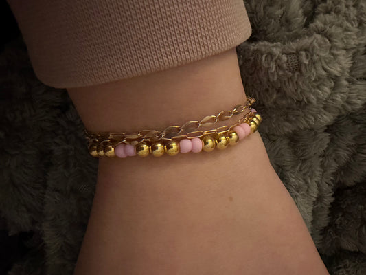 Double pink gold non tarnish bracelet