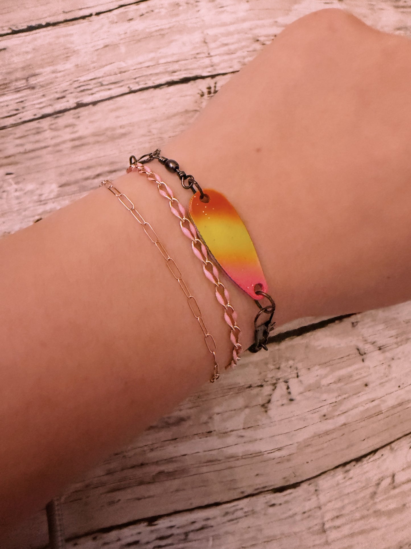 Peach rings lure black swivel adjustable bracelet