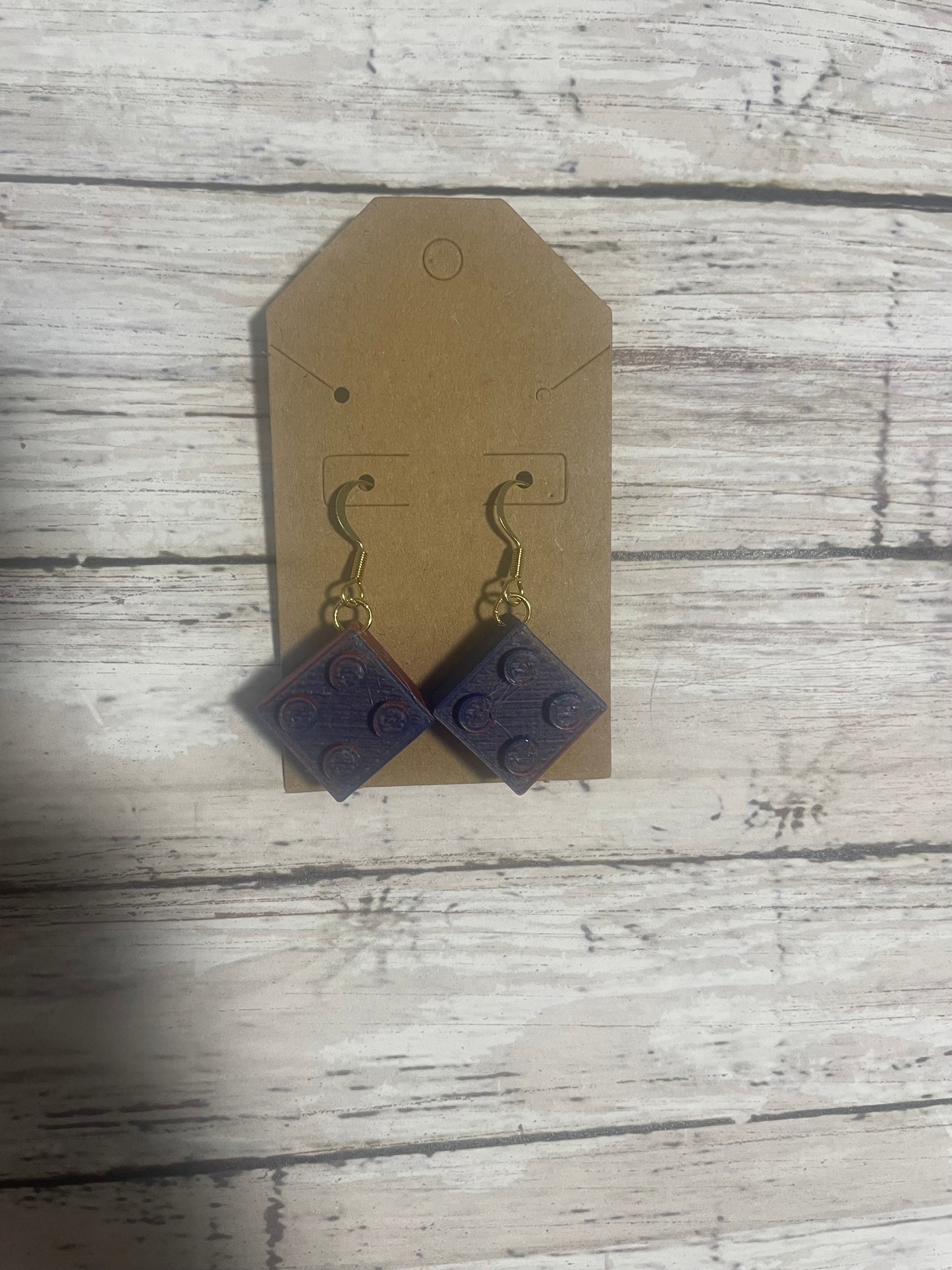 Lego earrings in purple