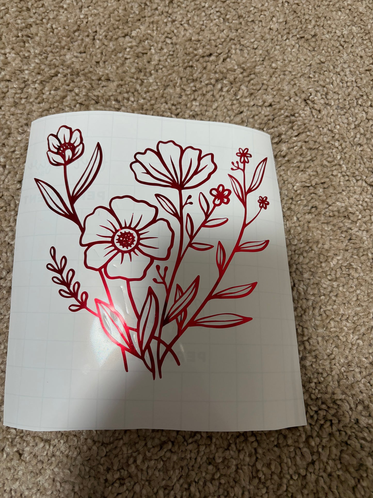 Red metallic flower sticker size medium