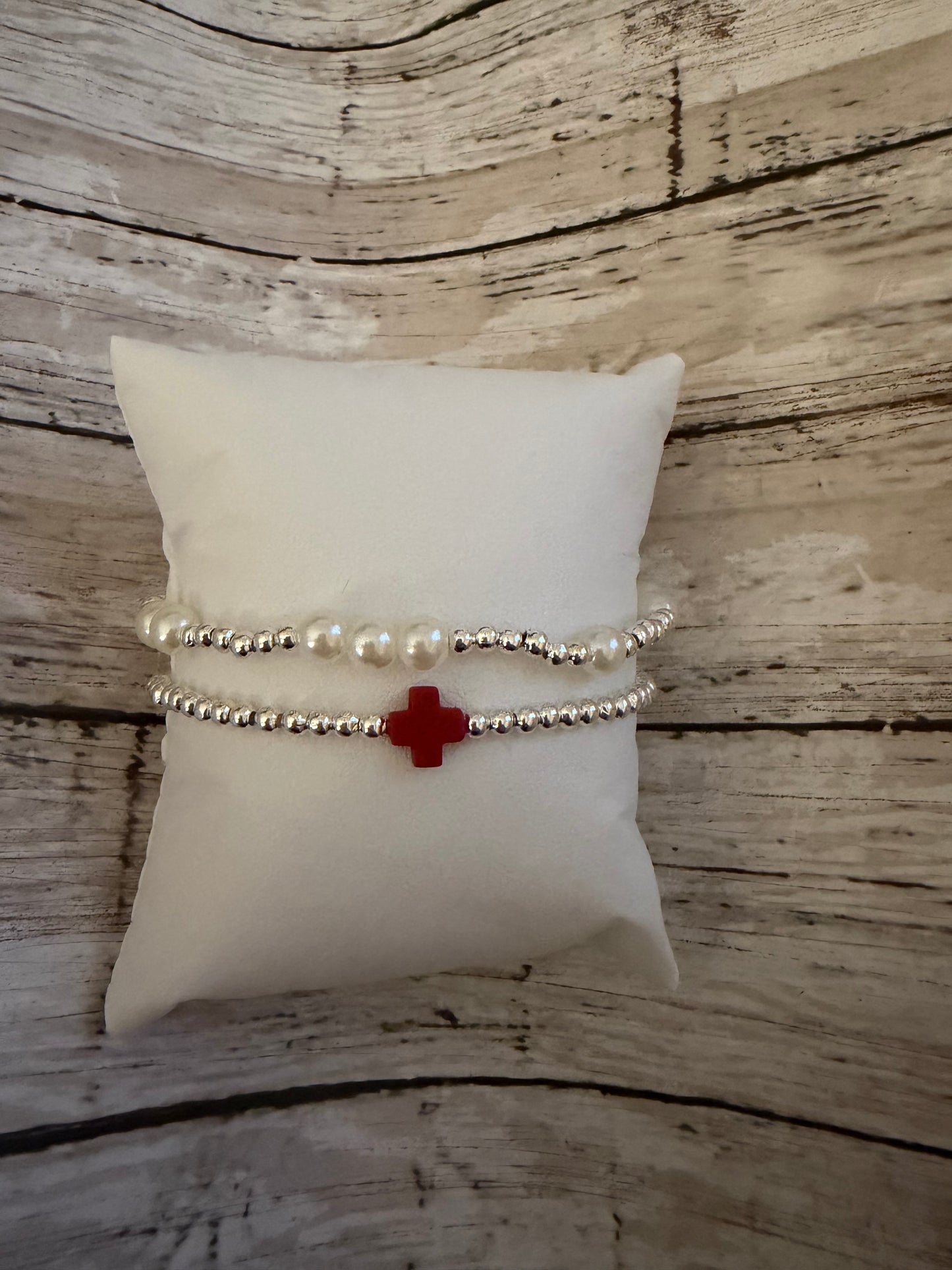 Burgundy red Easter cross bracelet set in silver (2)