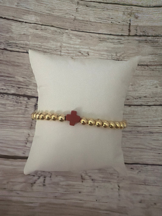 Burgundy easter cross bracelet in gold non tarnish