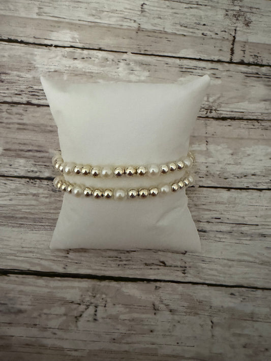 Gold and pearl double non tarnish stack gold filled single