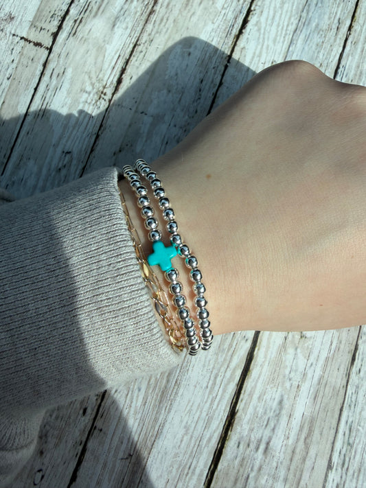 Turquoise cross non tarnish bracelet set (2)