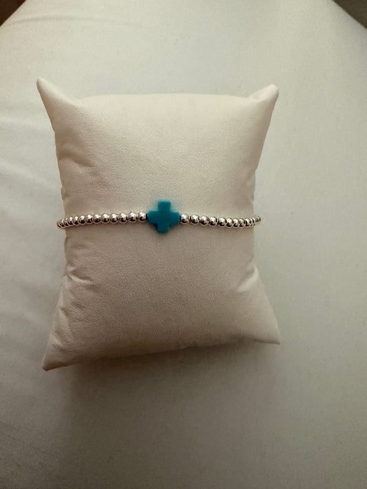 Turquoise Easter cross silver filled single mom tarnish bracelet