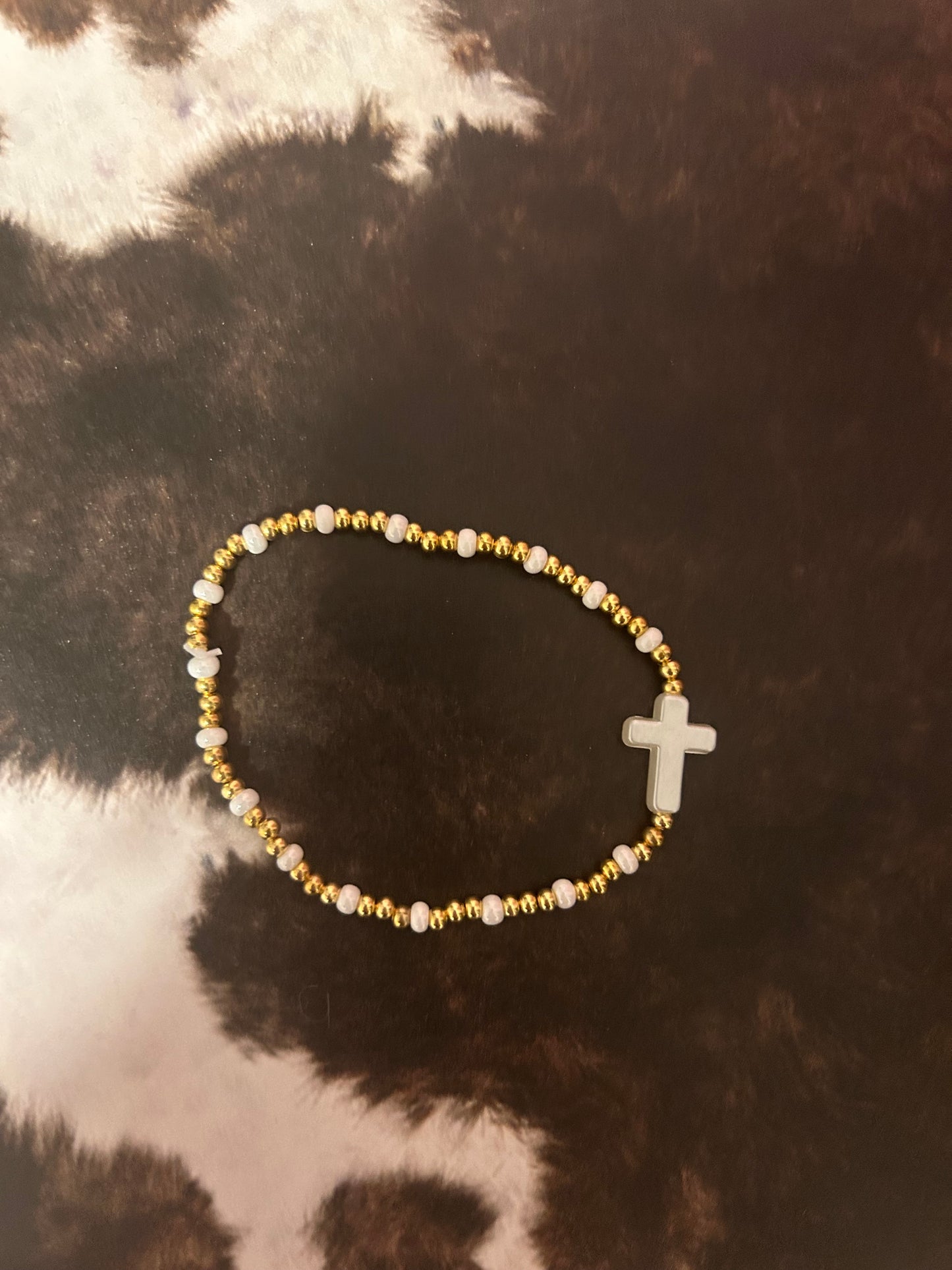 Gold cross beaded bracelet non tarnish