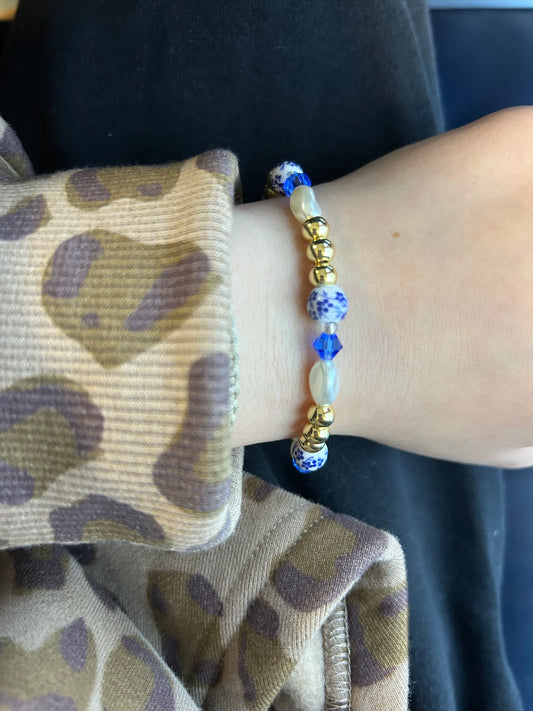 Goldie blue floral non tarnish bracelet