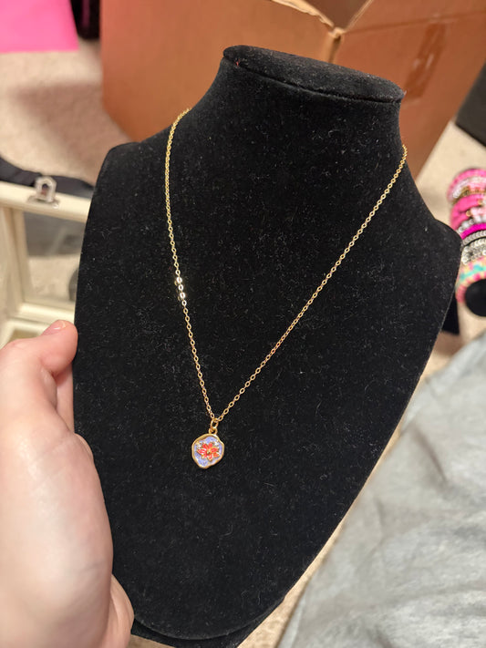 Non tarnish red flower charm necklace in gold