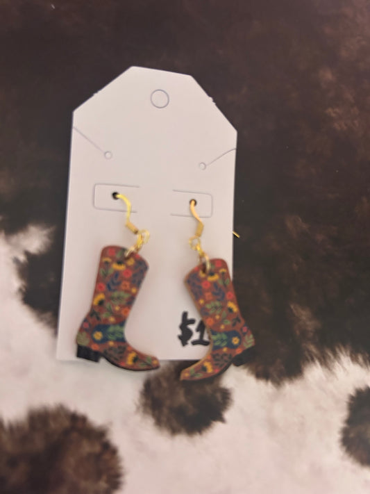 Floral boot earrings