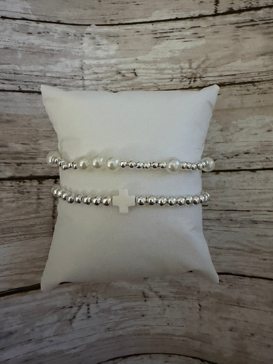 Cream white and pearl silver set (2)