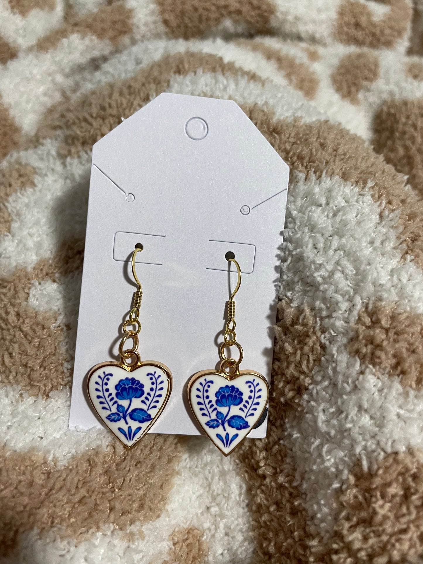 Gold blue flower earrings
