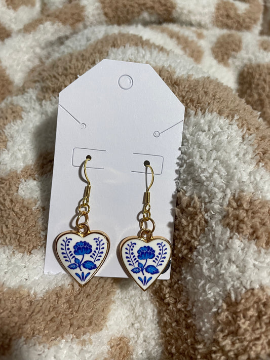 Gold blue flower earrings