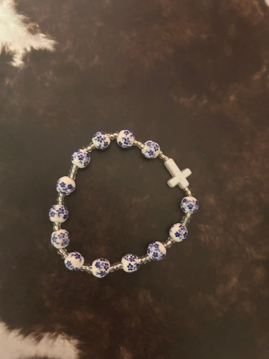 Floral cross beaded bracelet