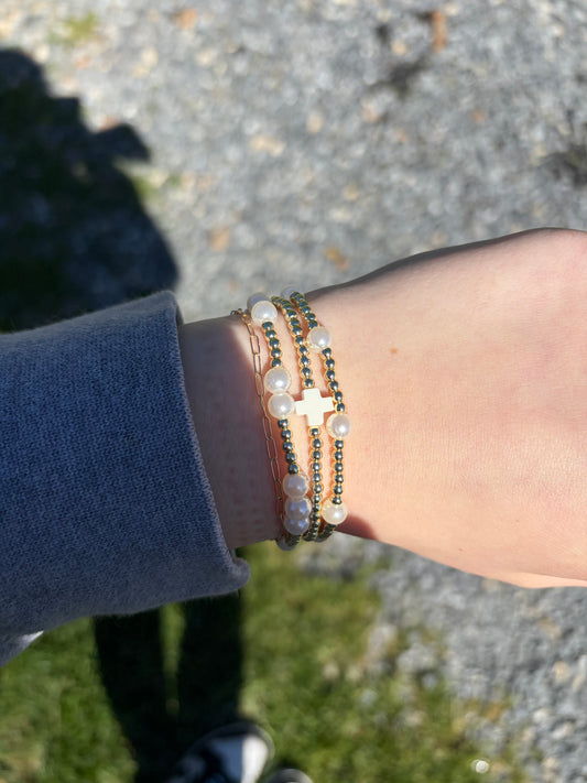 Dainty white Easter cross gold filled set
