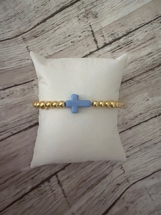 Light blue cross bracelet non-tarnish