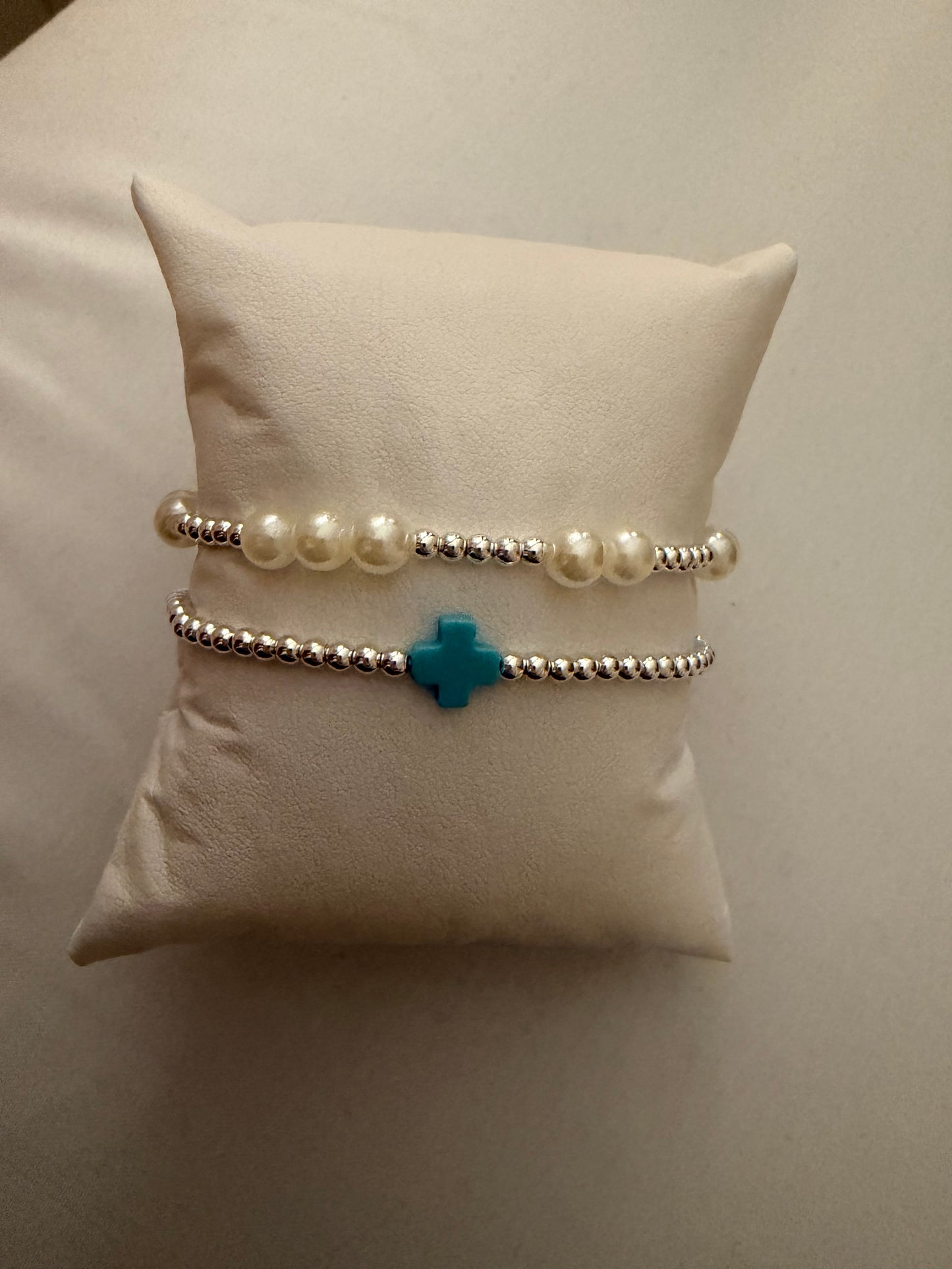 Silver filled turquoises clover and pearl non tarnish set (2)