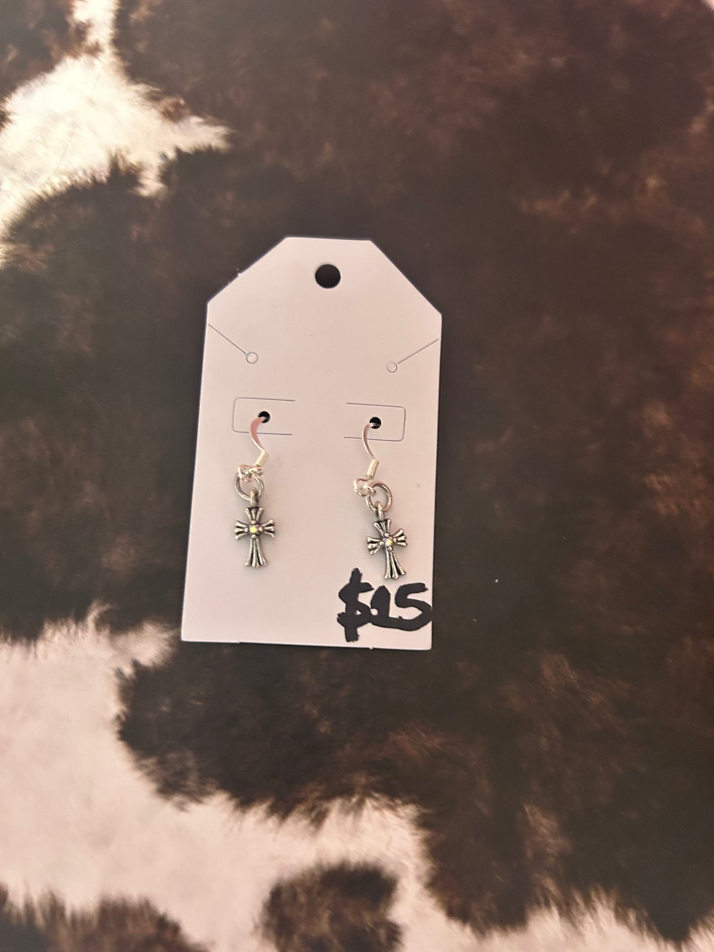 Silver cross earring