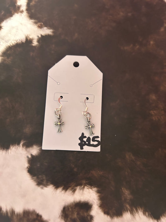 Silver cross earring