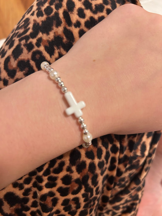 White non tarnish cross bracelet