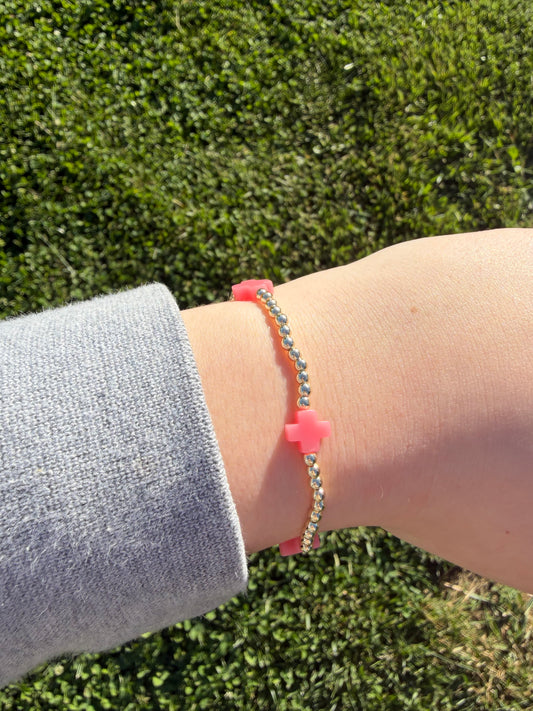 The pink Easter Cross bracelet ￼gold filled non tarnish
