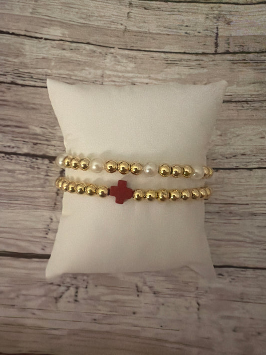Burgundy easter cross bracelet set in gold non tarnish