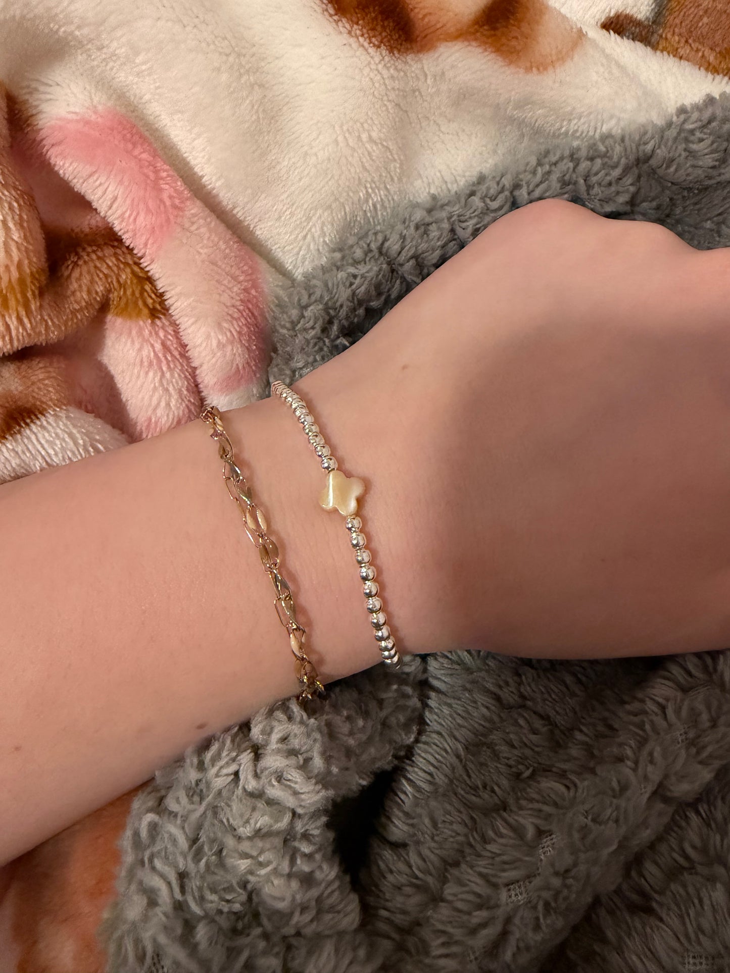 Non tarnish silver clover bracelet