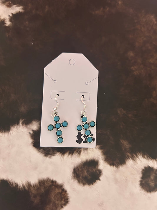 Teal cross earring