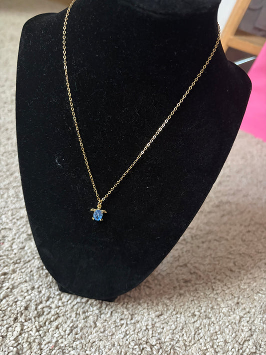 Turtle charm bar necklace non tarnish
