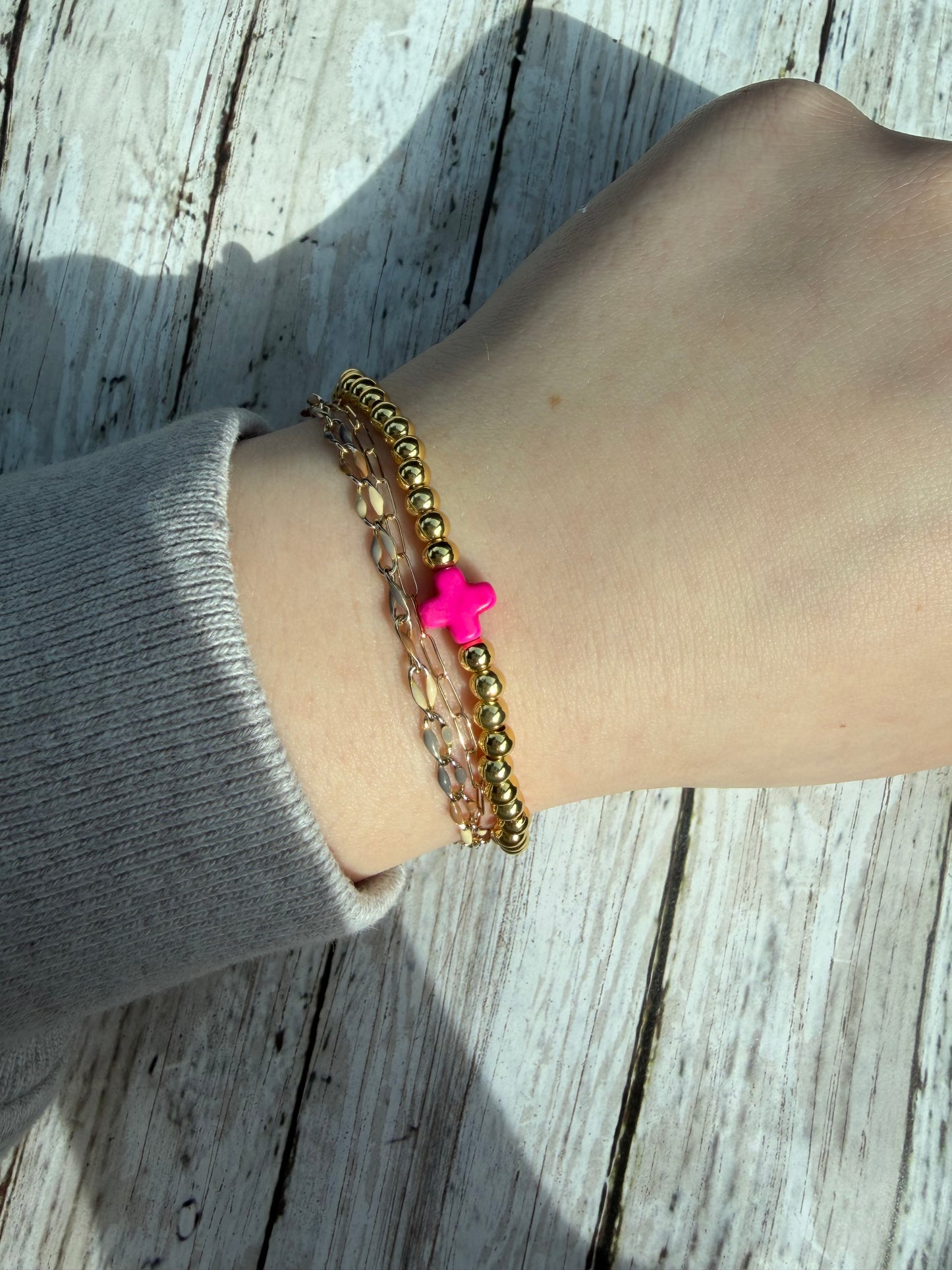 Pink cross non tarnish bracelet