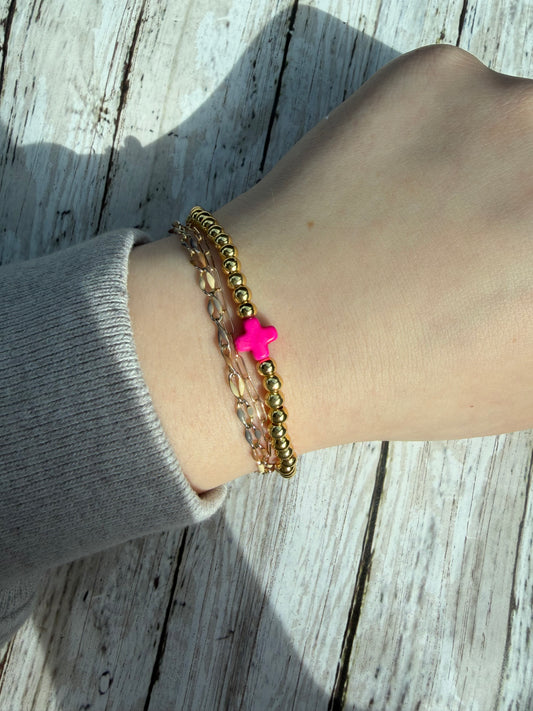 Pink cross non tarnish bracelet