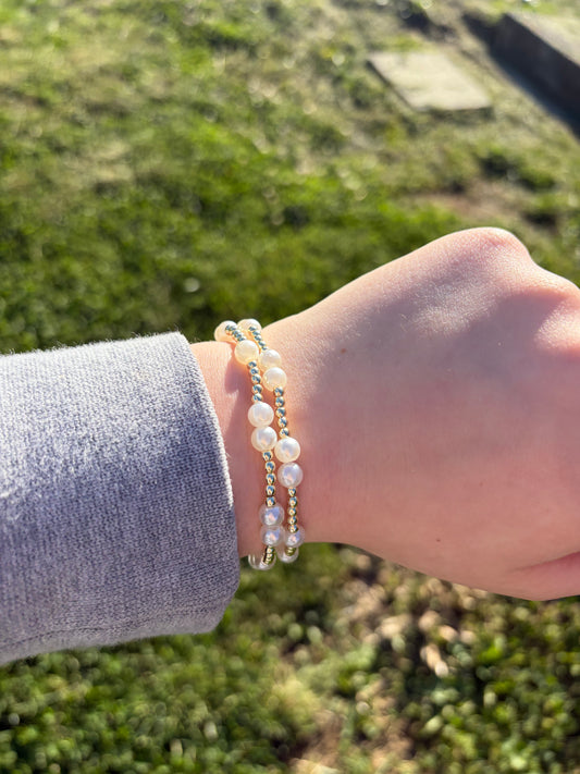 Pearl pair (2) gold filled non tarnish bracelet stack