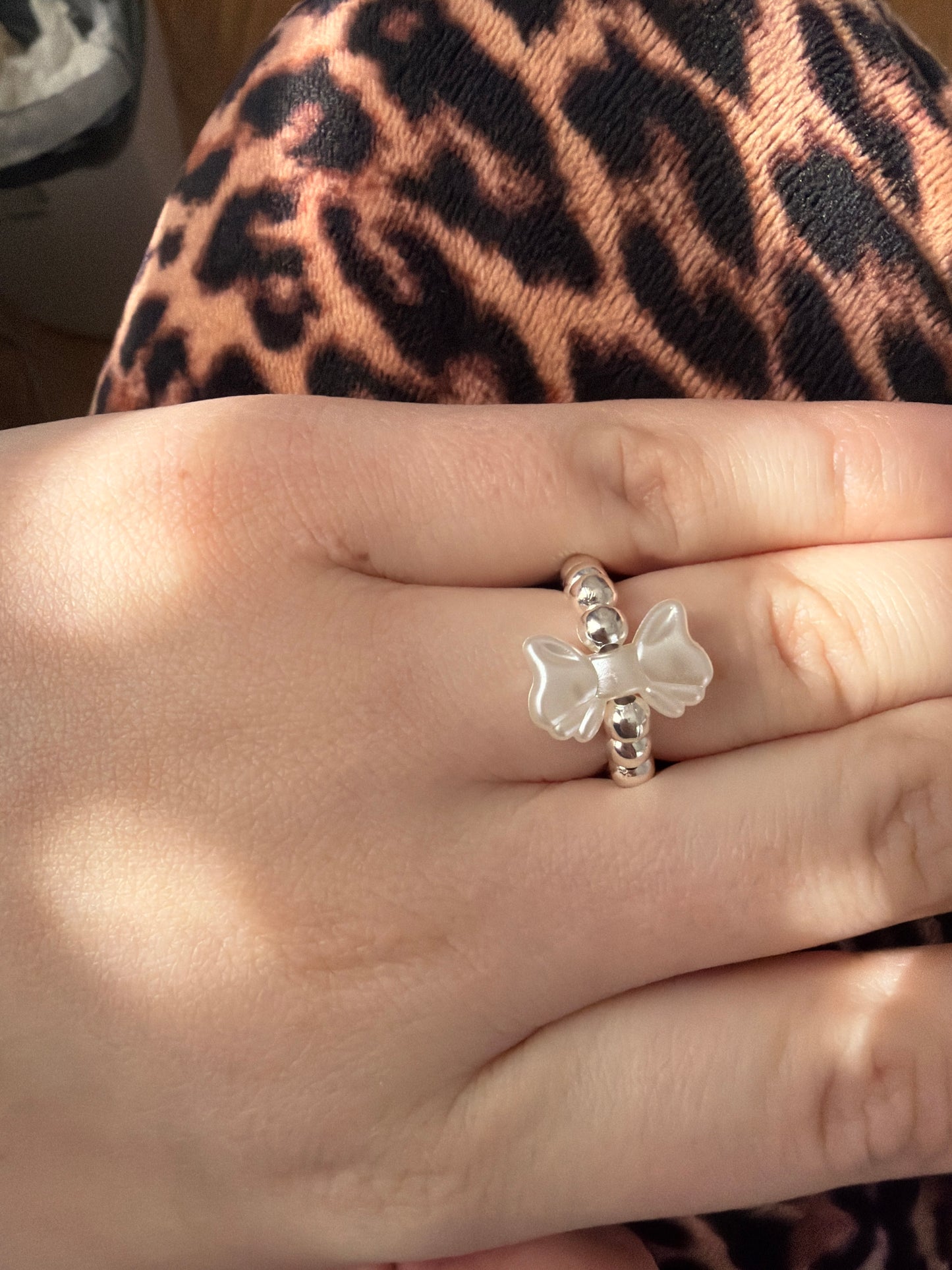 Silver non tarnish mini bow ring