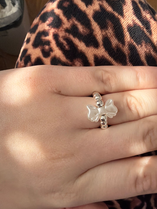 Silver non tarnish mini bow ring