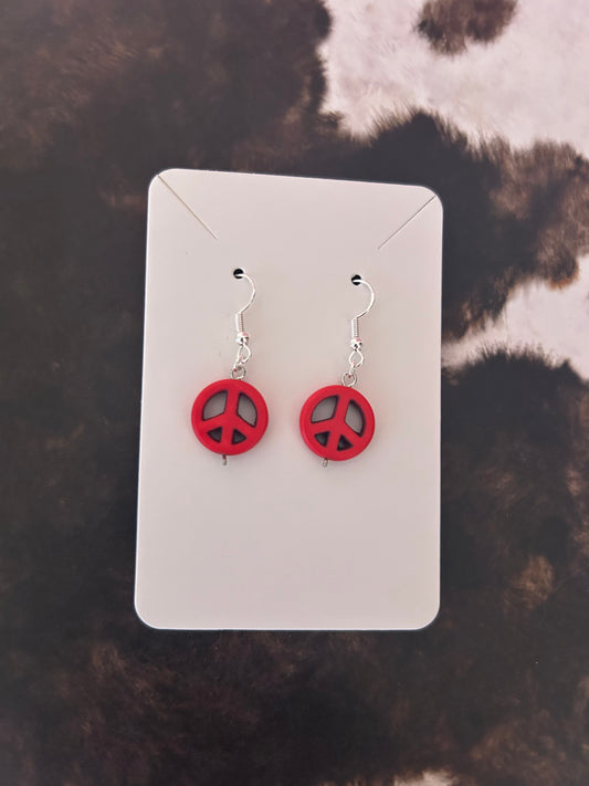 Pink peace sign earring with sterling silver