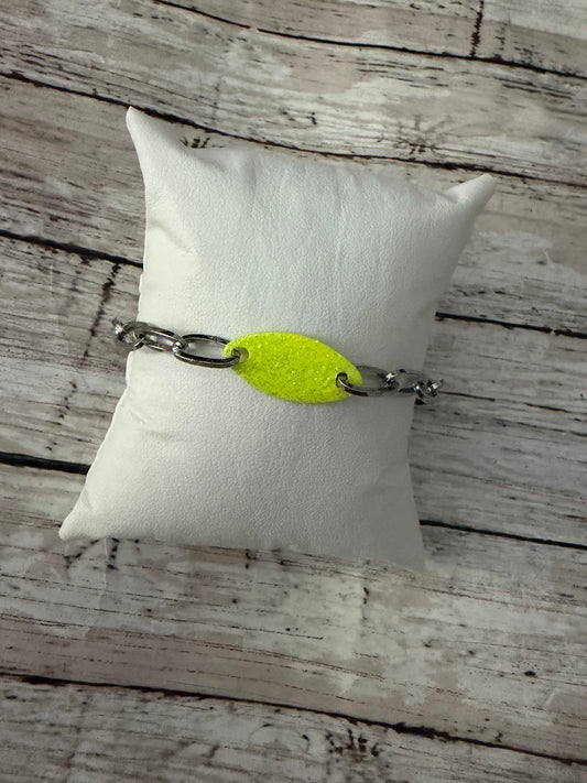 Rooster tail neon yellow non tarnish bracelet in silver