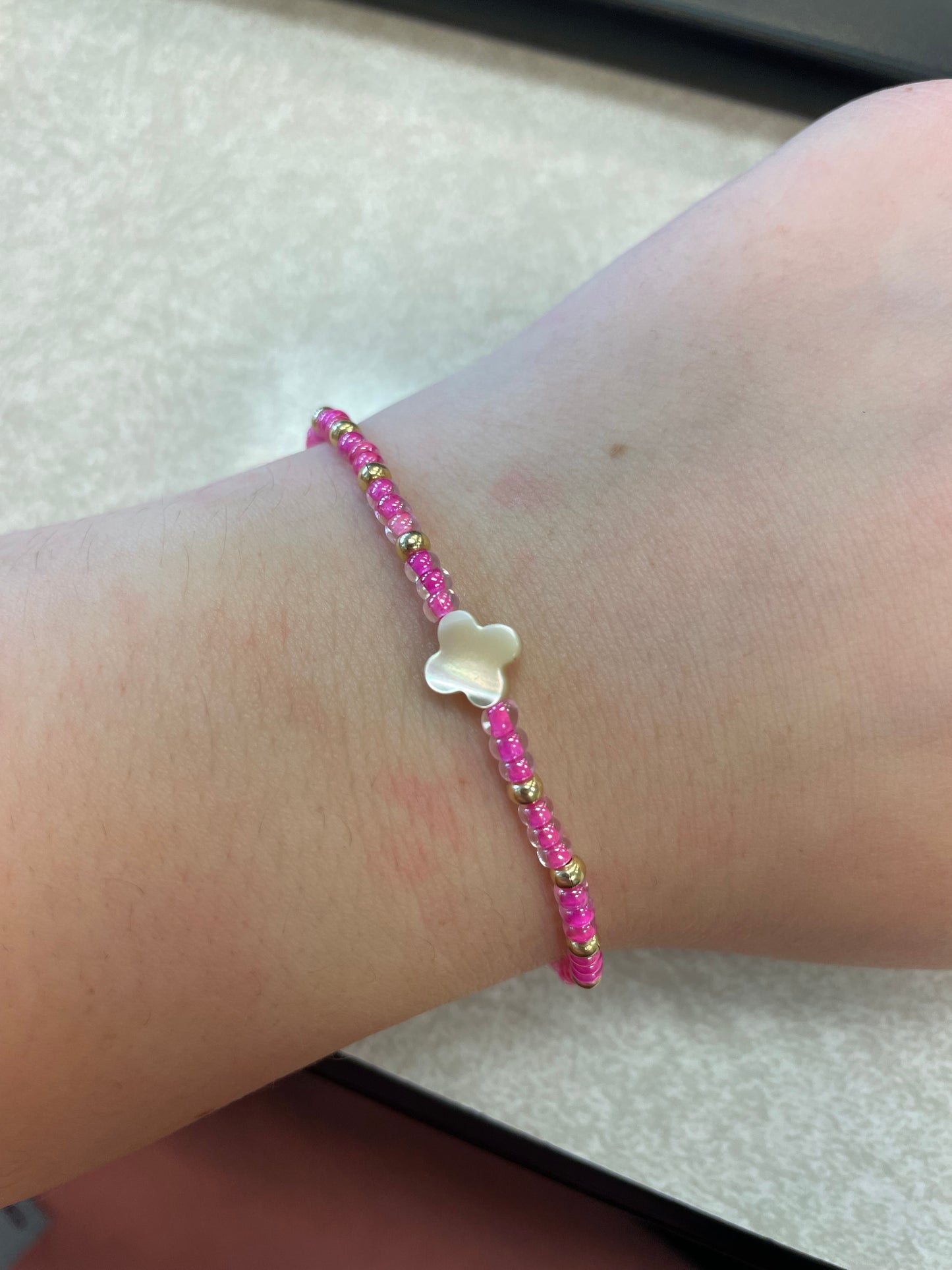 Pink and gold clover bracelet non tarnish