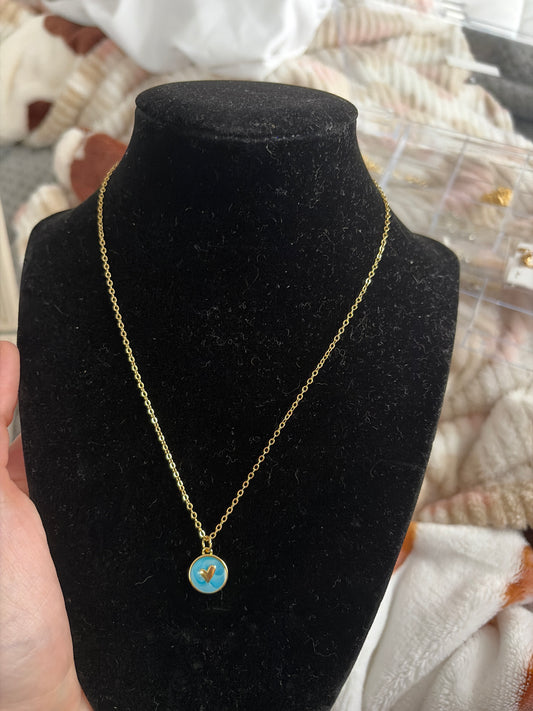 Gold non-tarnish blue and gold heart necklace ￼