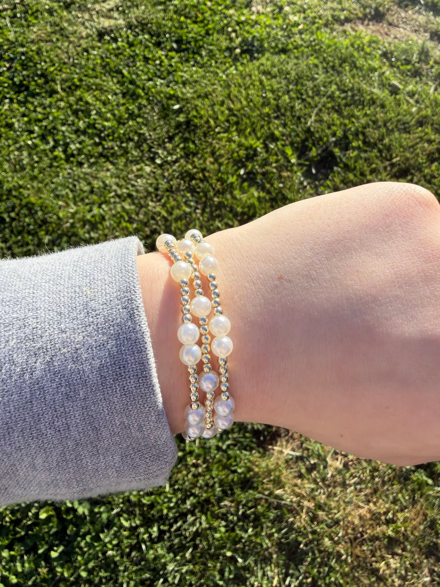 Pearl pair (3) gold filled non tarnish bracelet stack