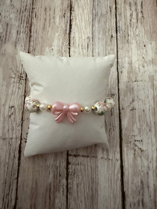 Pink bow floral bracelet non tarnish