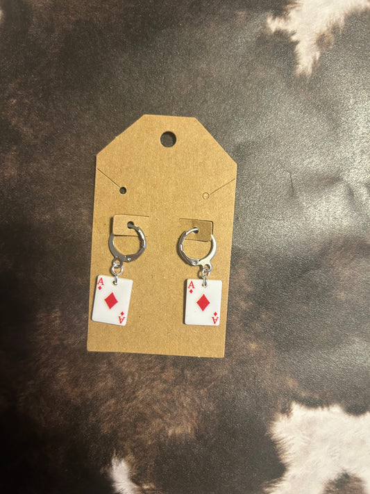 Red ace hoop earrings